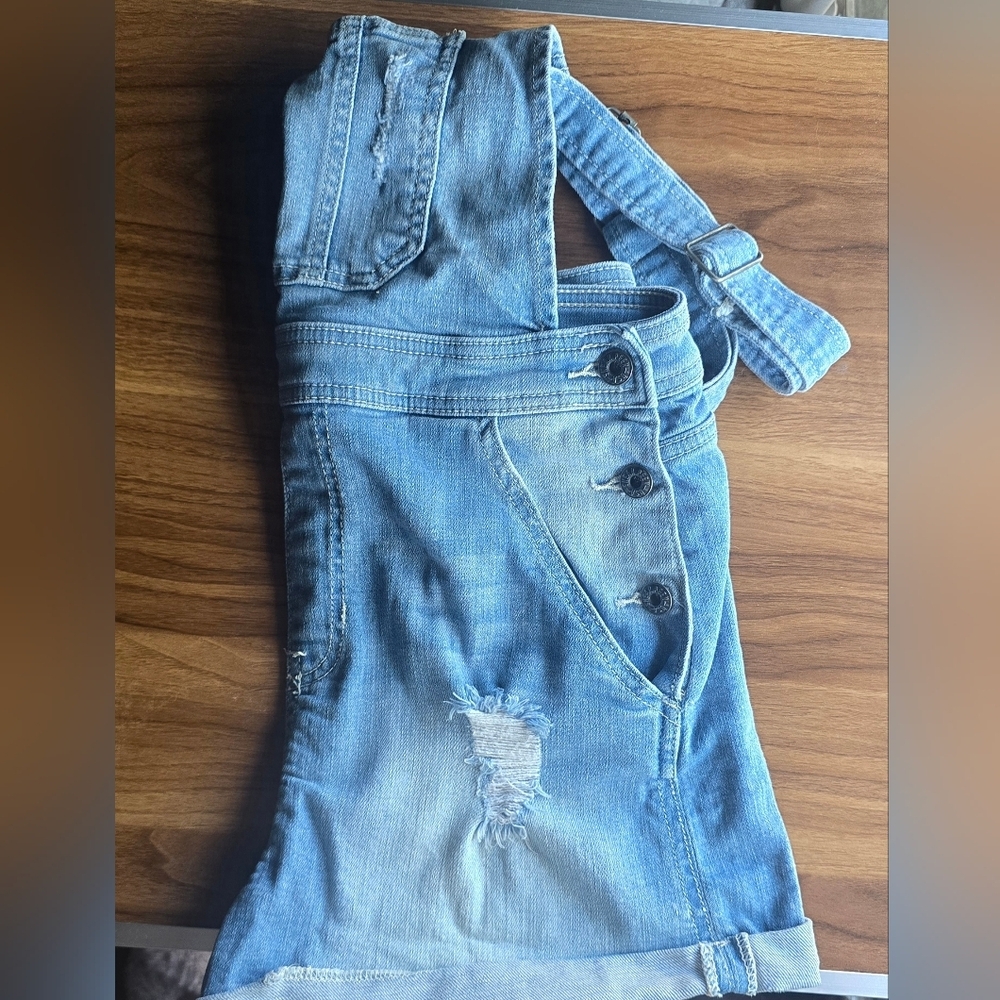 Sneak Peek Blue Stetch Distressed Overalls Size Juniors Medium - Picture 9 of 11